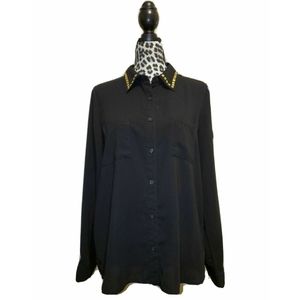 Forever 21 Dress Shirt Gold Studded Collar, Large